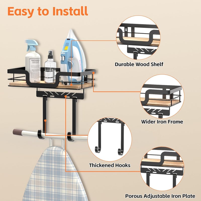 PAROTO Ironing Board Holder Wall Mount, Laundry Room Organization Storage, Black, T&V Shaped Space Saving Ironing Board Hanger for Laundry Room Decor and Accessories - Image 4